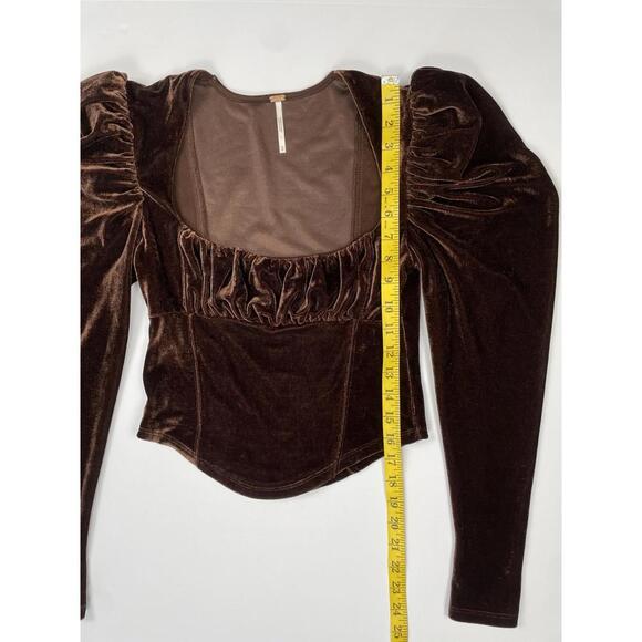 Free People Hold Me Top Women’s Blouse Brown Velvet Puff Sleeve Size XS - Picture 4 of 7